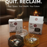 deli glass junk ashtray transparent, black,gold