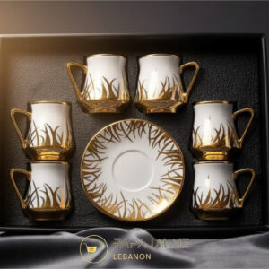 set of six small coffee cups with a saucer